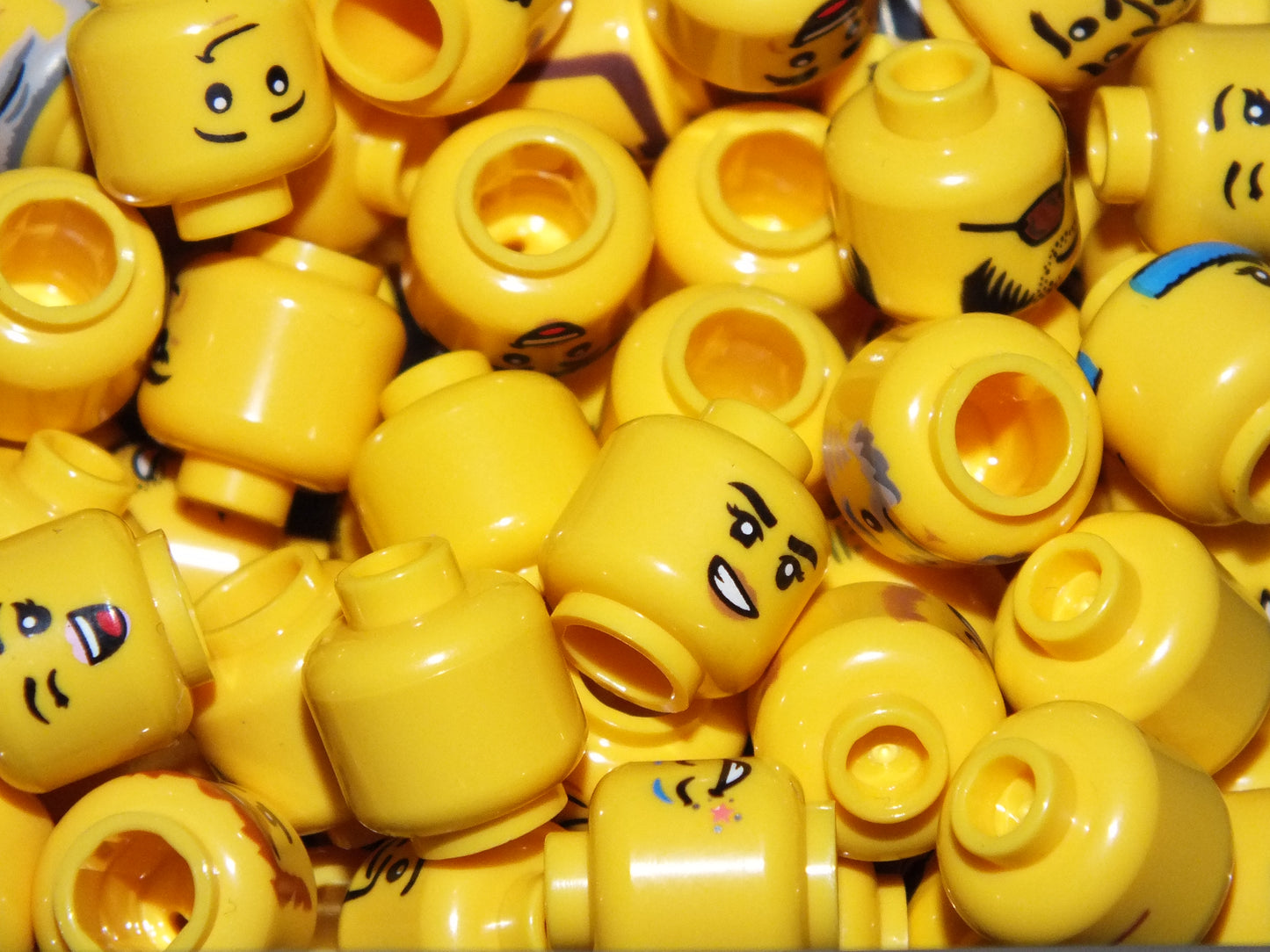 lego yellow bundle, lego female happy, lego female sad, lego male happy, lego male sad, lego yellow kid head, lego yellow old man head, lego yellow head old lady