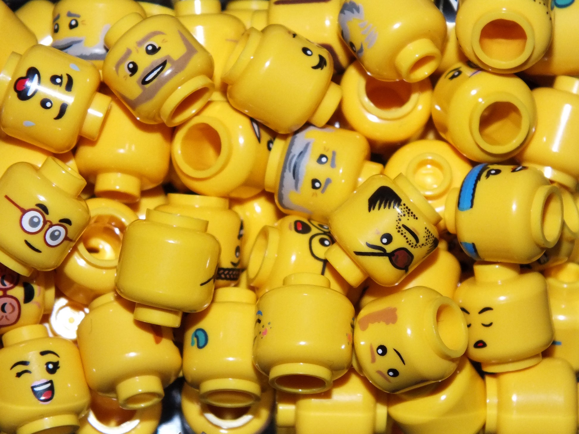 lego yellow heads, yellow heads, lego yellow heads bundle, male yellow heads, female yellow heads, lego male head, lego female head, lego yellow heads glasses, lego yellow head beard,  lego yellow head sad, lego head happy, leag head angry