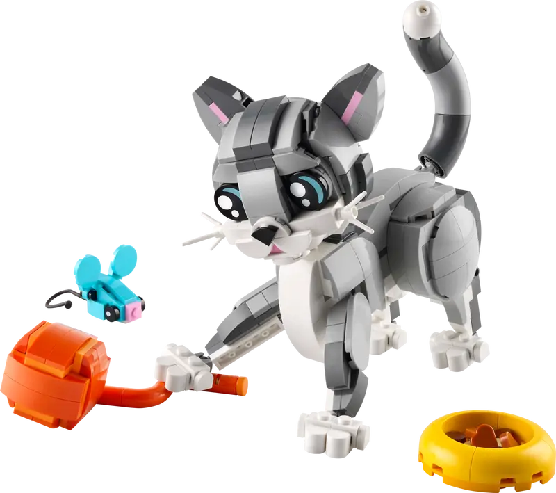 lego cat and mouse, lego cute cat, cat playing with mouse