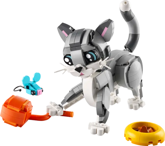 lego cat and mouse, lego cute cat, cat playing with mouse