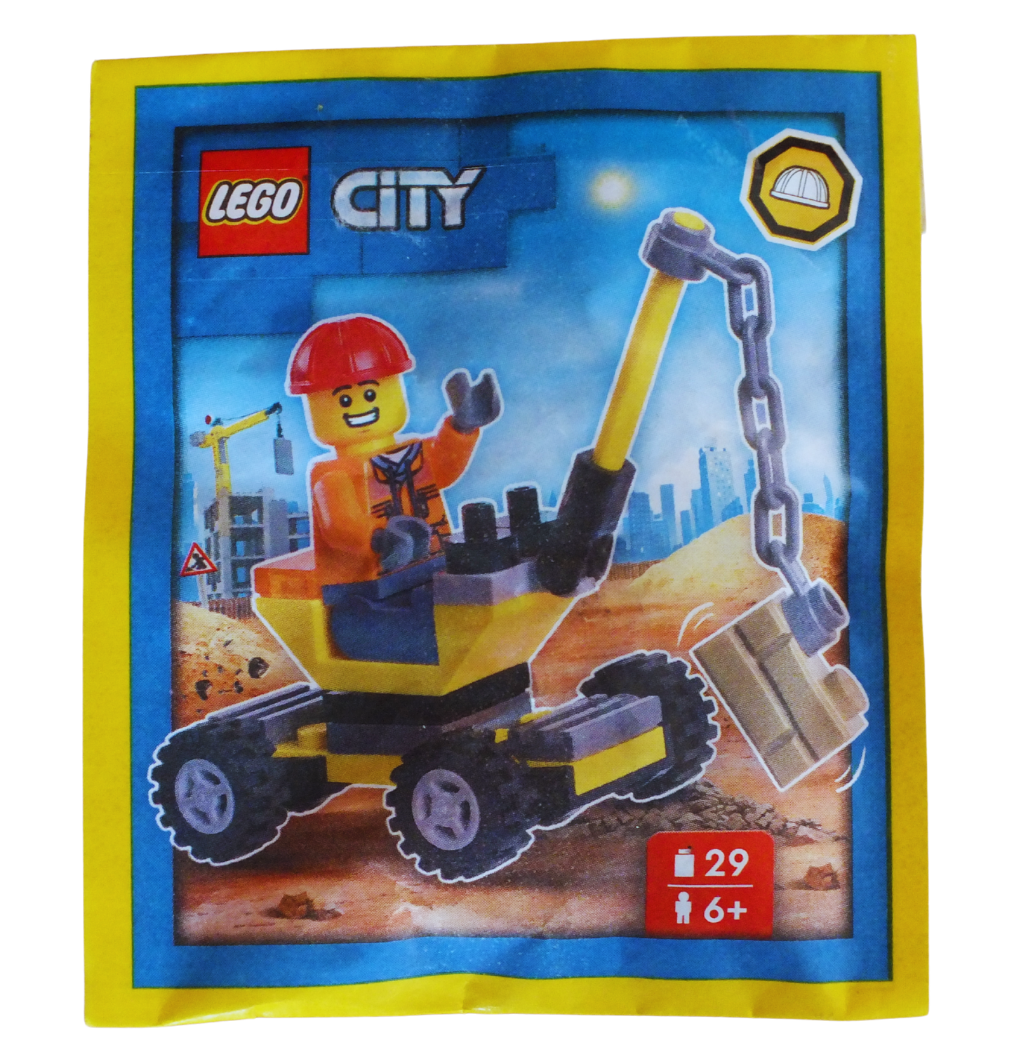 Bits and Blocks LEGO® CITY Builder with Crane paper pack, featuring construction-themed illustrations and colorful design elements.