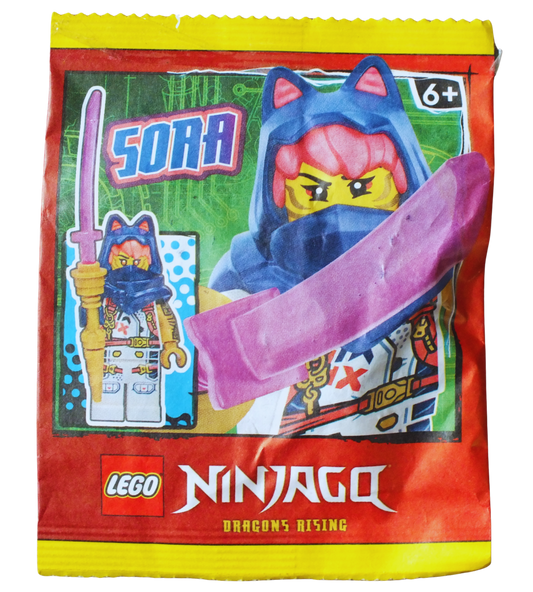 LEGO Ninjago Sora minifigure paper pack by Bits and Blocks, featuring colorful ninja character design on paper packaging.