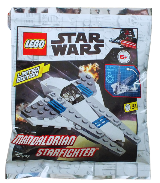 LEGO Star Wars Mandalorian Starfighter foil pack by Bits and Blocks featuring miniature Star Wars spaceship model.