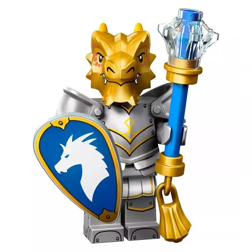 LEGO® Dungeons and Dragons® 71047 collectable minifigure of a paladin character with detailed armor and weapon, posed against a plain background.