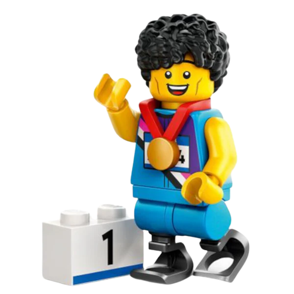 LEGO® Minifigure Series 25 sprinter character from Bits and Blocks, detailed LEGO collectible figure with vibrant colors and accessories.