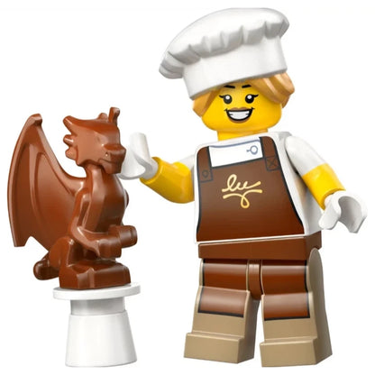 Chocolate-themed LEGO® Minifigure from Series 29 by Bits and Blocks, featuring detailed chocolate accessories and minifigure design.