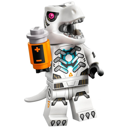 LEGO Minifigure Series 29 Roborex collectible minifigure from Bits and Blocks, detailed robot dinosaur with metallic and green accents.